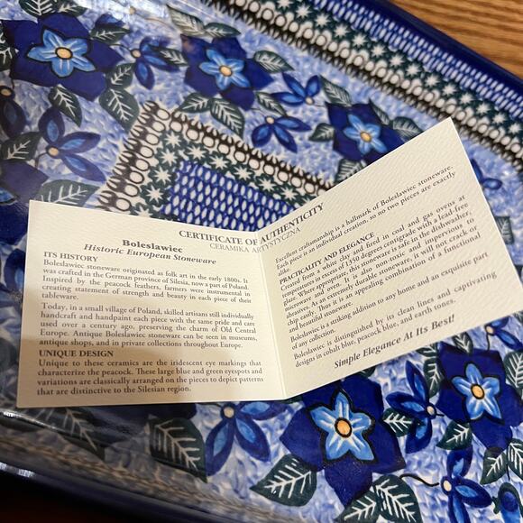 Polish Pottery UNIKAT Bakeware Handmade #1864 Blue Floral Rectangular - Picture 10 of 10